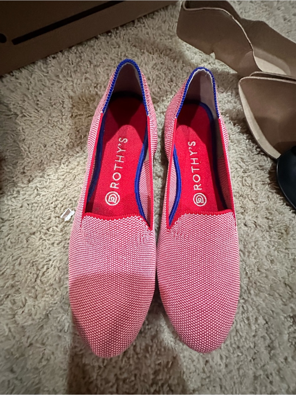 Rothy's Pink Knit Slip-On Flats with Blue Trim